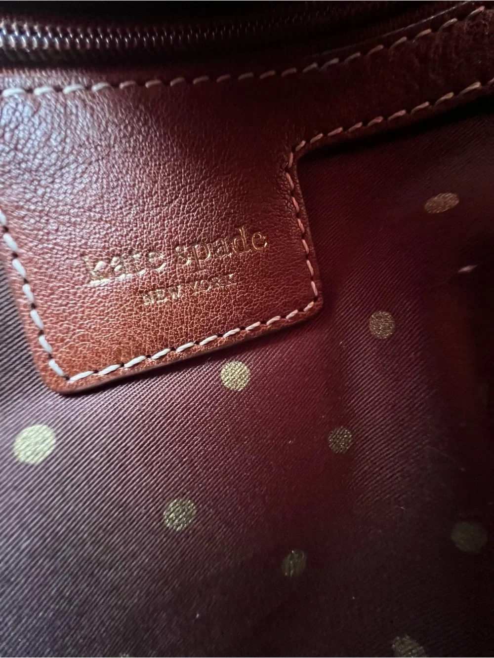 Vintage kate spade Bright Red Pebbled Leather Shoulder Bag with Brown Accents